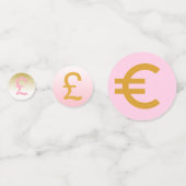 ピンク、金ゴールド、ブラック£、$ユーロと円の記号パーティー コンフェッティ (正面)