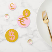 ピンク、金ゴールド、ブラック£、$ユーロと円の記号パーティー コンフェッティ (グループ)