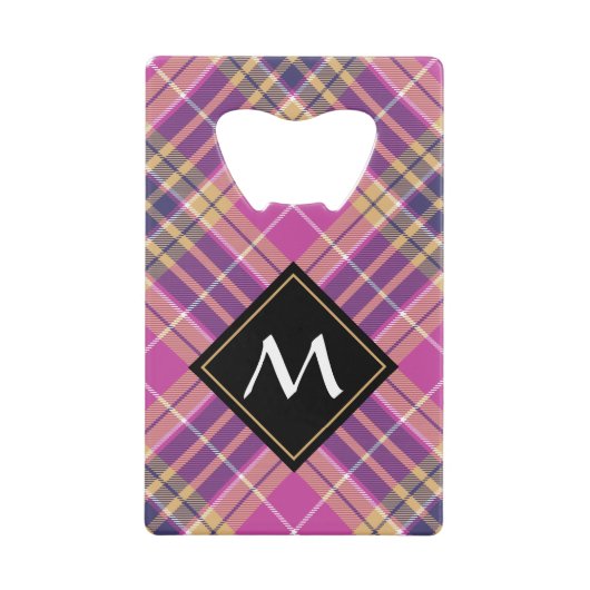 ピンク、金ゴールド、ブルータータンチェック クレジットカード栓抜き (正面)