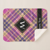 ピンク、金ゴールド、ブルータータンチェック シェルパブランケット (正面(横))