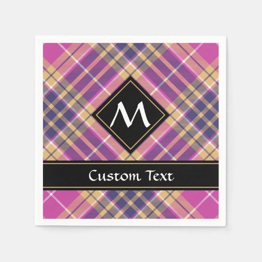 ピンク、金ゴールド、ブルータータンチェック スタンダードカクテルナプキン (正面)