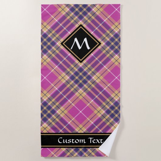 ピンク、金ゴールド、ブルータータンチェック ビーチタオル (正面)