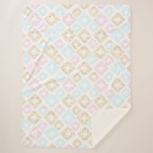 ピンク、金ゴールド、ブルー水玉模様パターンシェルパブランケット シェルパブランケット (正面)