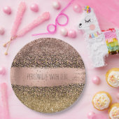 ピンク·金ゴールド·レオパード·プリント·スパークル ペーパープレート (パーティー)