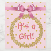 ピンク&金ゴールド「女の子」ワインボトルラベル ワインラベル (シングルラベル)