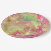 ピンク、金ゴールド、緑の大理石インクプリントプレート ペーパープレート (アングル)