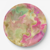 ピンク、金ゴールド、緑の大理石インクプリントプレート ペーパープレート (正面)