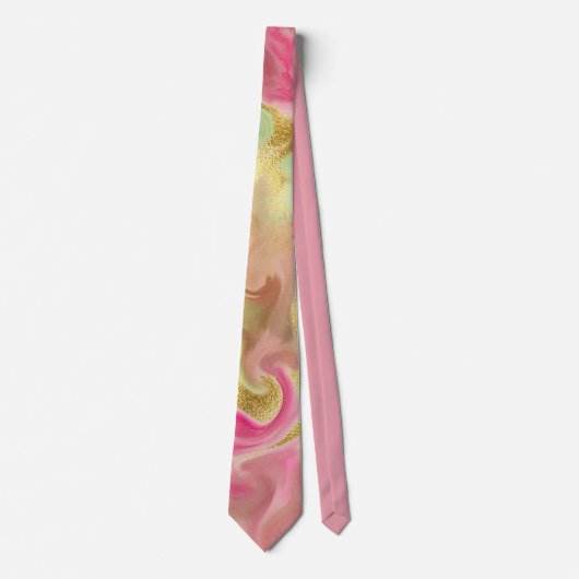 ピンク、金ゴールド、緑の大理石インクプリントメンズタイ ネクタイ (正面)