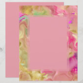 ピンク、金ゴールド、緑の大理石インク招待状 (正面/裏面)