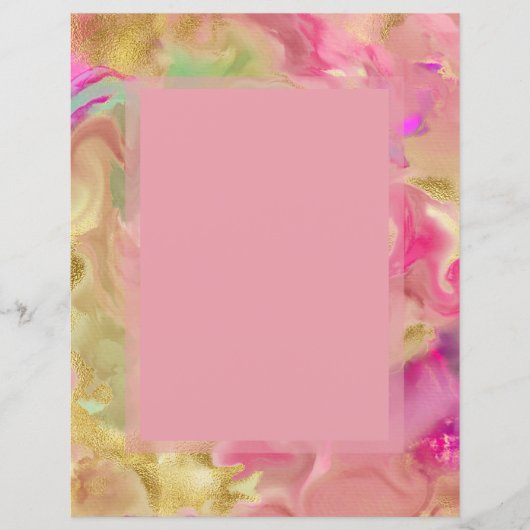 ピンク、金ゴールド、緑の大理石インク招待状 (正面)