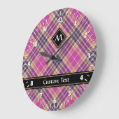 ピンク、金ゴールド、青のタータンチェック ラージ壁時計 (傾斜)