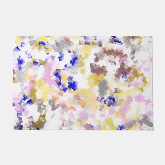 ピンク，金ゴールド，青，白，金ゴールド，織物柄 ドアマット (正面)