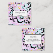 ピンク、金ゴールド、黒と青の大理石の渦巻き スクエア名刺 (正面/裏面)