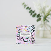 ピンク、金ゴールド、黒と青の大理石の渦巻き スクエア名刺 (スタンド正面)