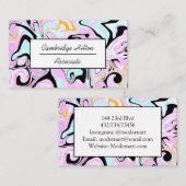 ピンク、金ゴールド、黒と青の大理石の渦巻き 名刺 (正面/裏面)