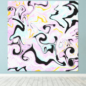 ピンク、金ゴールド、黒の渦巻き流体アート大理石 キャンバスプリント (インサイチュ (ウッドフロア))