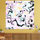 ピンク、金ゴールド、黒の渦巻き流体アート大理石 キャンバスプリント (インサイチュ (リビング))