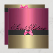 ピンク&金ゴールドSweet sixteenボウ誕生日招待状 招待状 (正面/裏面)