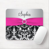 ピンク、銀および黒いダマスク織のマウスパッド マウスパッド (マウス)