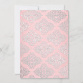 ピンク、銀のグリッターのダマスク織のブライダルシャワーの招待 招待状 (裏面)