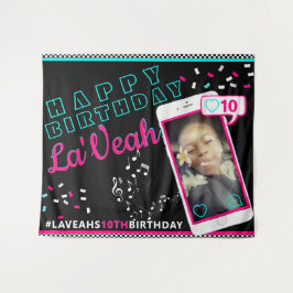 ピンク|青い携帯電話フォトソーシャルメディア&ミュージック タペストリー