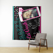 ピンク|青い携帯電話フォトソーシャルメディア&ミュージック タペストリー (インサイチュ)