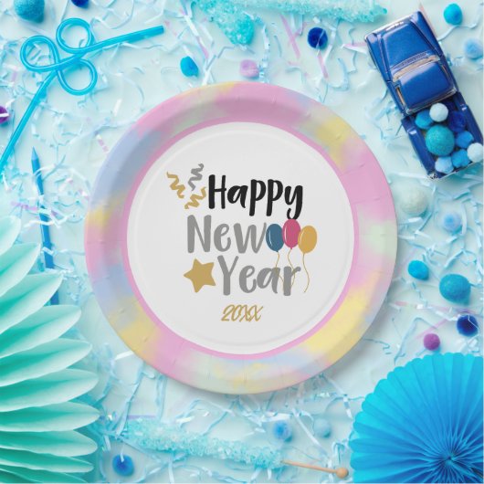 ピンク、青い黄色の雲の新年パーティー供給 ペーパープレート (パーティー)