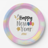 ピンク、青い黄色の雲の新年パーティー供給 ペーパープレート (正面)