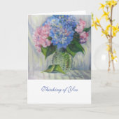 "ピンク、青い、及びガラス" カード (黄色い花)