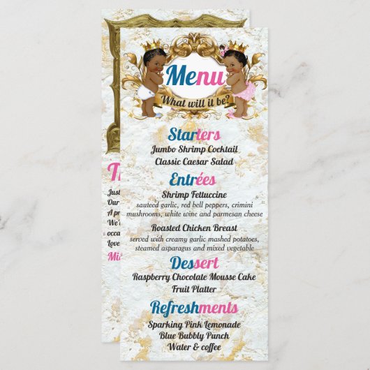 ピンク|青エレガントいアフリカの性別で写真メニューを表示 メニュー (正面/裏面)