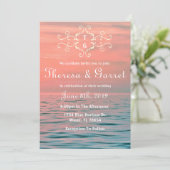 ピンク、青及び紫色のグラデーションなビーチの招待状 招待状 (スタンド正面)