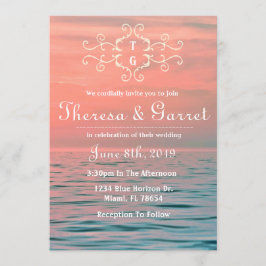 ピンク、青及び紫色のグラデーションなビーチの招待状 招待状