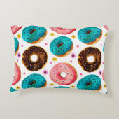 ピンク、青、チョコレートdの水彩パターン アクセントクッション (裏面)