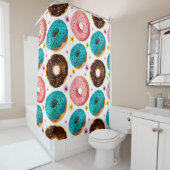 ピンク、青、チョコレートdの水彩パターン シャワーカーテン (インサイチュ)