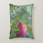 ピンク、青、白のミュートフローラ アクセントクッション (正面(垂直))