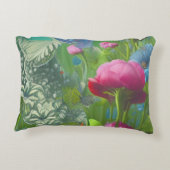 ピンク、青、白のミュートフローラ アクセントクッション (裏面)