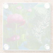 ピンク、青、白のミュートフローラ ガラスコースター (裏面)