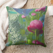 ピンク、青、白のミュートフローラ クッション (ブランケット)