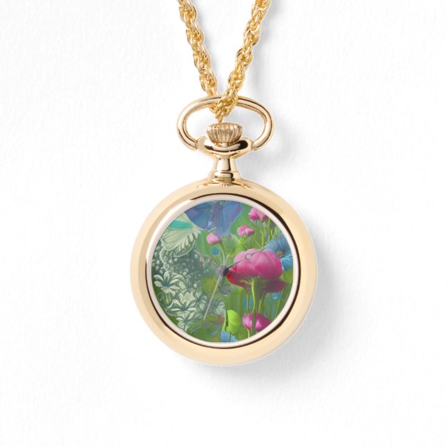 ピンク、青、白のミュートフローラ 腕時計 (正面)