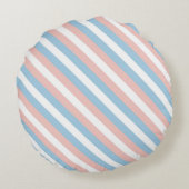 ピンク、青、白の対角線のストライプ ラウンドクッション (裏面)