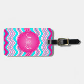 ピンク、青、白の波状のラゲッジタグストライプ(Pink, Blue, White Wavy Lagg ラゲッジタグ (正面横)