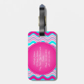 ピンク、青、白の波状のラゲッジタグストライプ(Pink, Blue, White Wavy Lagg ラゲッジタグ (裏面縦)