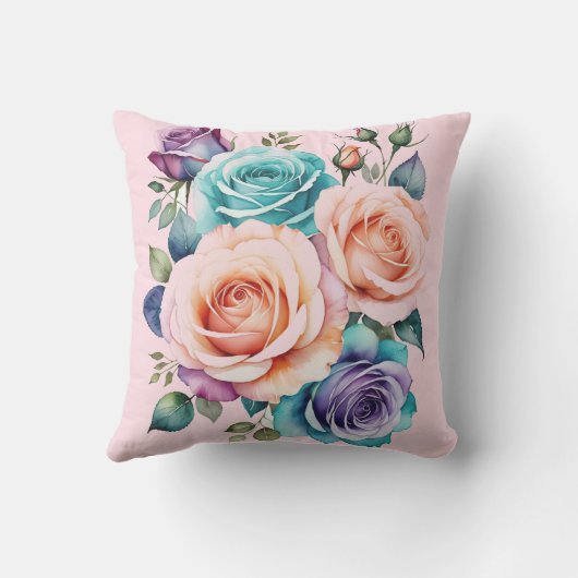 ピンク、青、紫のバラ アウトドアクッション (裏面)