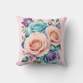 ピンク、青、紫のバラ アウトドアクッション (正面)