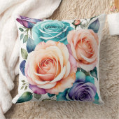 ピンク、青、紫のバラ クッション (ブランケット)