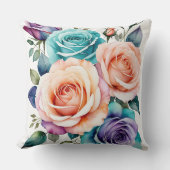 ピンク、青、紫のバラ クッション (正面)