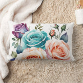 ピンク、青、紫のバラ ランバークッション (ブランケット)