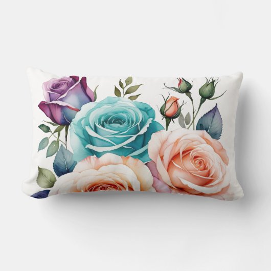 ピンク、青、紫のバラ ランバークッション (正面)