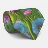 ピンク、青、緑のフローラ ネクタイ (ロール)
