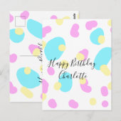 ピンク 青 黄色 ハッピー バースデー 子供 シェイプ アブストラクト ポストカード (正面/裏面)